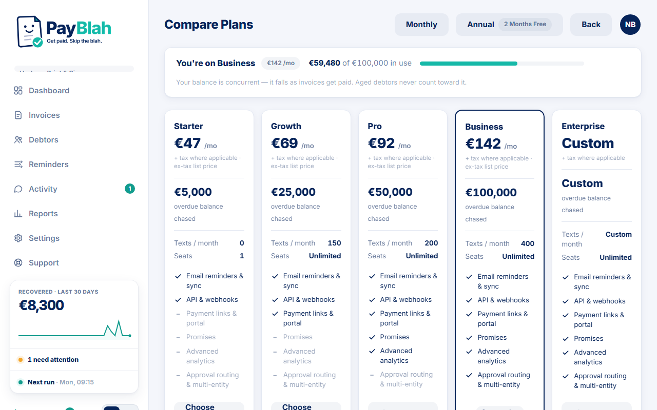 Compare Plans with Monthly and Annual 2 months free toggle