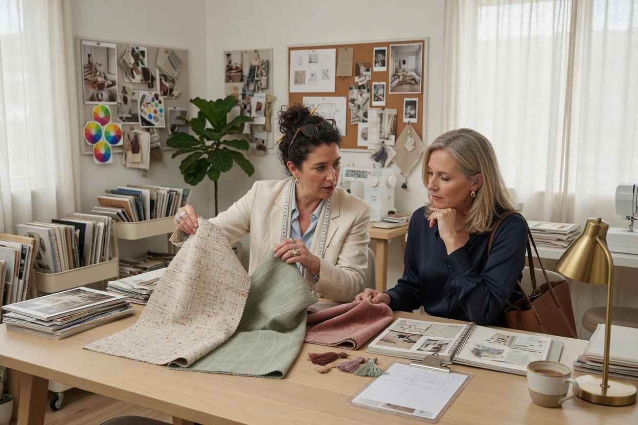 An interior designer walking a client through finish options