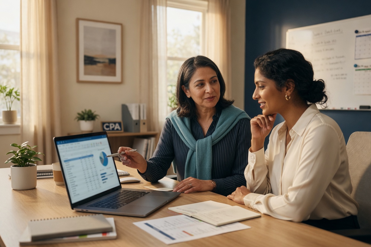An advisor reviewing documents with a small-business owner